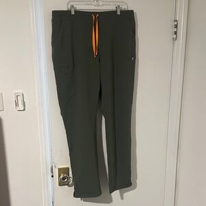 Figs Olive Green Scrubs with Bright Orange Drawstring